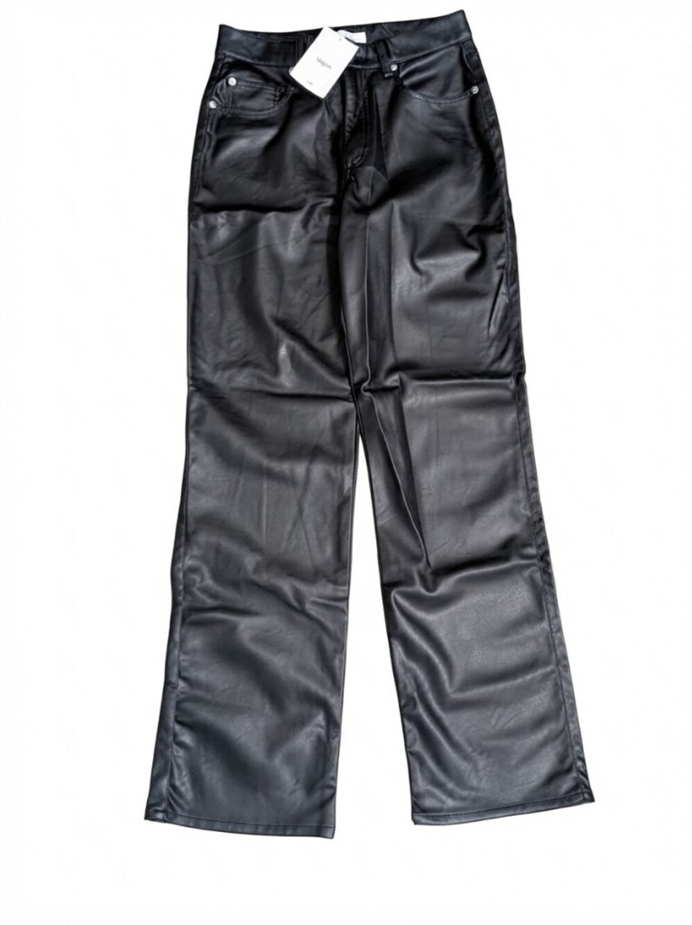 NWT H&M Black Vegan Leather Wide Leg Pants Size 6 High Rise Faux Leather